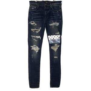 Indie Amiri Mens 32 Crush Bandana Transition Skinny Distressed Effect Denim Pant